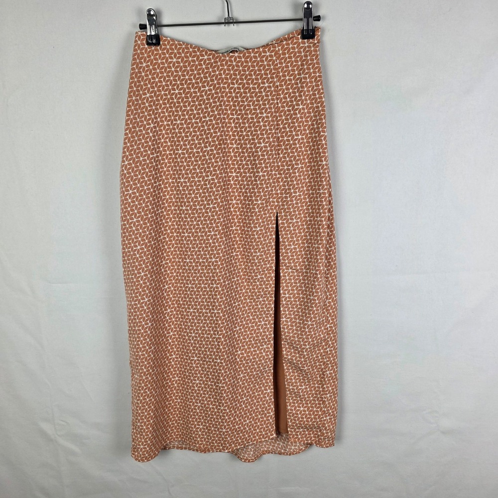 Abercrombie & Fitch Orange Geometric Midi Skirt High Waisted Slit XS